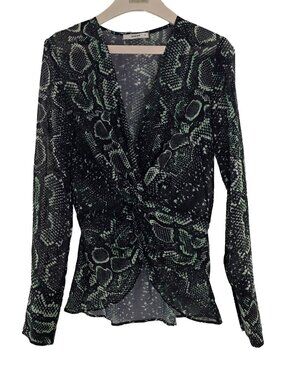 SHEIKE Long Sleeve Sheer Blouse Chiffon Black Snake Print US2
